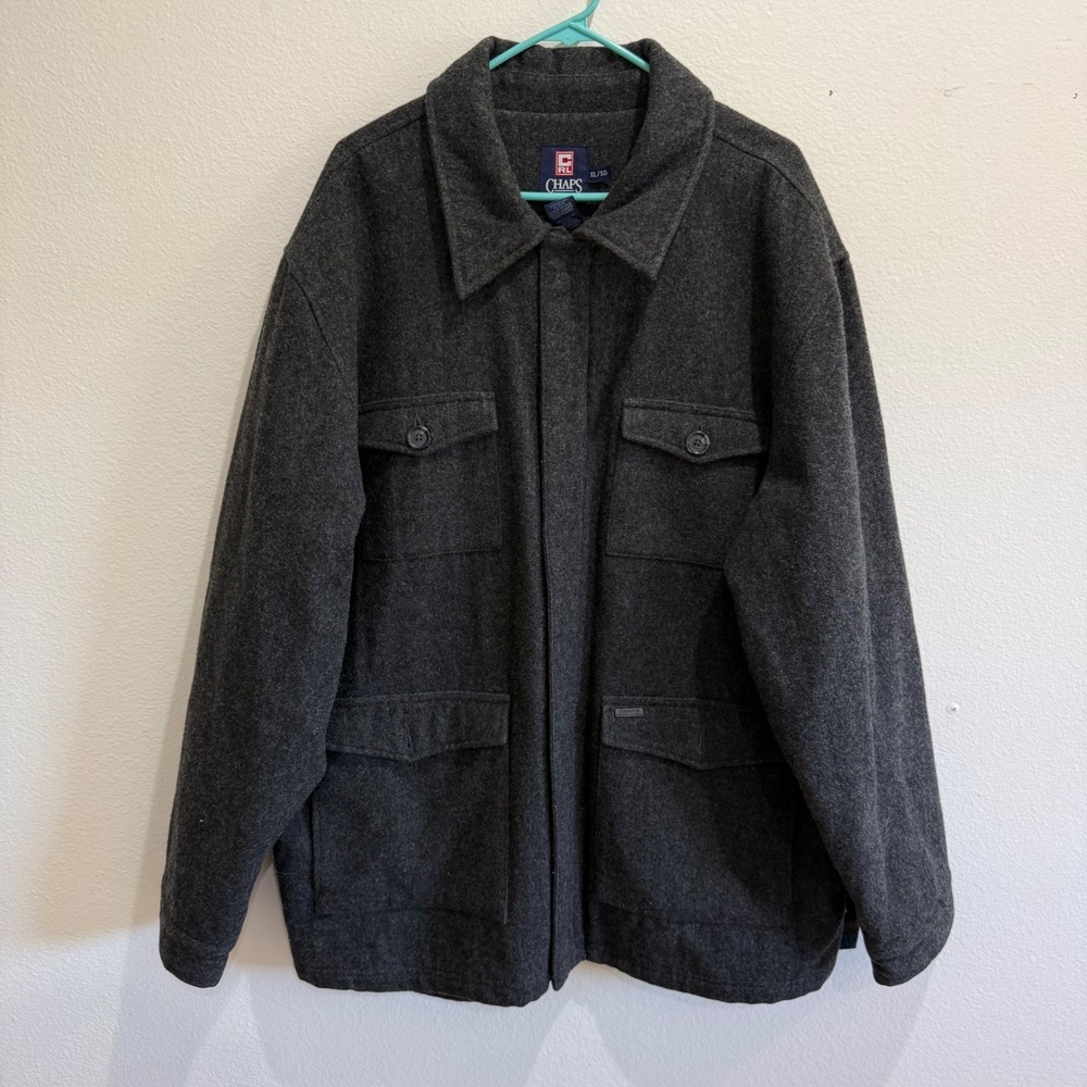 Chaps Ralph Lauren Mens XL Wool Blend Field Jacket Charcoal Grey Quilted Coat